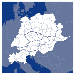 Landkarte: Zentrales Europa, durch farbliche Hervorhebung gekennzeichnet
