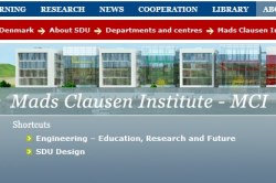 Webseite der Universität Süddänemark: Mads Clausen Institut